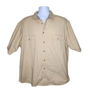 Vintage 80s Eddie Bauer Short Sleeve Button Up Shirt Mens Size XXL Beige